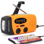 Wind Up Solar Radio, Portable Hand Crank Dynamo AM/FM Emergency Weather Radio, 5000mAh Power Bank with SOS Alarm Survival Radio, Rechargeable USB Phone Charger, LED Flashlight for Camping Hiking
