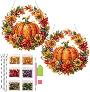 npcluo Autumn Harvest Pumpkin Diamond Art Hanging Ornament Kit, 2026 New Pumpkin Diamond Art Hanging Ornament Kit, Acrylic Diamond Art for Window Home Garden Wall