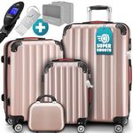 MONZANA® 4 Pcs Suitcase Set | 3 Luggage Suitcases with Carry-On Vanity Case | Telescopic Gel Handles | 4 Wheels | Lightweight | Hard Shell | Combination Lock | Pink