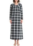 Latuza Women's Plaid Flannel Nightgown Long Sleeve V-Neck Nightgown with Pockets, Black & Green, XX-Large Plus