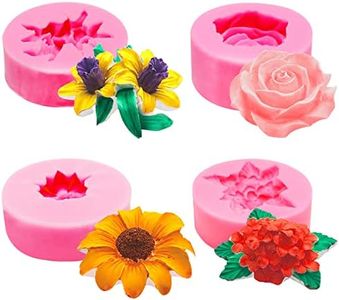 4 PCS Flower Silicone Molds, AFUNTA Rose Daisy Fondant Molds Sunflower Craft Molds 3D Cake Mold for Chocolate Cake Decoration, Candy, Soap Making