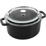 Staub Cast Iron 4-qt Round Cocotte with Glass Lid - Black