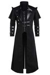 Wolancy Men's Steampunk Trench Coat Victorian Slim Suit Collar Solid Double Breasted Zipper Coat, Black, XX-Large