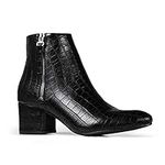 J. Adams Zuma Ankle Bootie – Closed Pointed Toe Low Block Heel Zip Up Boot, Black Croc, 6 B(M)