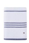 Tommy Hilfiger Modern American Stripe Bath Towel, 30 X 54 Inches, 100% Cotton 574 GSM (White/Steel Grey)