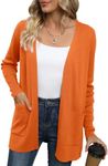 LILBETTER Womens Casual Lightweight Long Sleeve Open Front Cardigan Sweaters with Pockets(X Orange XX-Large)