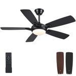 Kviflon Ceiling Fans with Lights, 46 Inch Black Ceiling Fan with Light and Remote Control, Modern Ceiling Fan for Bedroom Living Room Farmhouse Indoor/Outdoor, 6 Speeds, Reversible, Dimmable, Black