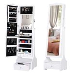 HOMCOM Jewellery Cabinet with led, mirroir Cabinet Armoire Floor Standing Flip-over Makeup Shelf Organizer with lock white