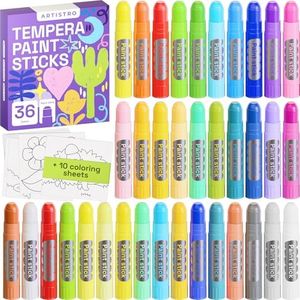 ARTISTRO 100% Washable Tempera Paint Sticks for Kids - 36 Non-toxic Paint Markers for Kids - Color Sticks with Twist Design, Coloring Pages Included