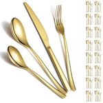 Berglander Gold Cutlery Set 48pcs Service for 12, Titanium Plating Stainless Steel Flatware Set, Gold Spoons Forks Knives Silverware Set for Home, Wedding, Restaurant, Hotel, Dishwasher Safe