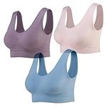 Lemef 3-Pack Seamless Sports Bra Wirefree Yoga Bra with Removable Pads for Women (XXX-Large, Pink&Blue&Purple)