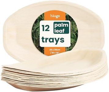 HAAGO 12 Pack 14"/35x25cm Large Palm Leaf Platters Bamboo Serving Trays (Boat) Disposable Serving Platters, Charcuterie Boards, Disposable Serving Trays for Food Serving, Party, Wedding, Picnic