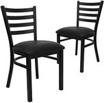 Flash Furniture Hercules Series Commercial Ladder Back Restaurant Chairs, Modern Lightweight Metal Dining Chairs with Padded Seats, Set of 2, Black