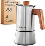 Cosumy Espresso Maker - Moka Pot 4 Cups (200ml) Induction-Safe - Stainless Steel for All Hobs - FSC Wood
