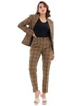 HALFFGREY Women's Viscose Poly Spandex Check Straight Blazer and Pant Business Suit (Light Brown); Size: X-Small - 057