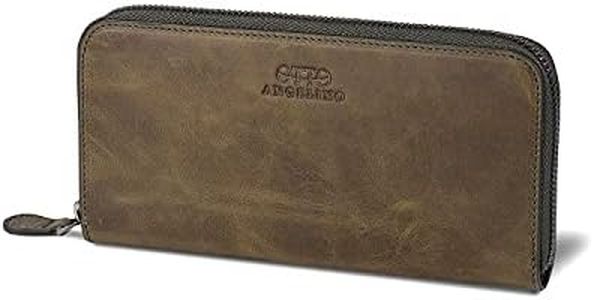 Otto Angelino Genuine Leather Zippered Clutch Purse with Phone Compatible Slots Wallet
