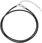 U7 Black Cord Necklace - 2MM Braided Waterproof Leather Necklace with Silver Clasp, 28 Inch Black Necklace for Women Men