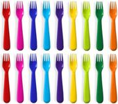 PLASKIDY Plastic Kids Forks Set of 18 -Toddler Forks BPA Free/Dishwasher Safe Reusable Children's Fork Set - Brightly Colored Toddler Forks Cutlery Flatware Set