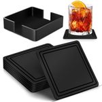 Drink Coasters, Cup Coasters for Table, Silicone Coasters Square for Coffee, Beer Mugs (Black)