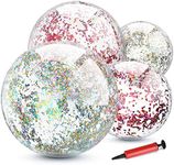 TUPARKA 4 Pack Glitter Beach Ball Inflatable Confetti Beach Balls Bulk for Summer Beach Favor Pool Party Toys with Inflator