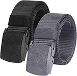 2 Pack Mens Work Belts 1.5" Webbing Canvas Belt Plastic Clip Airport Safe Belt Military Tactical Nylon Belt