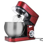 CUSIMAX Stand Mixer, 6.5QT Stainless Steel Mixer 6-Speeds Tilt-Head Mixers with Dough Hook, Wire Whisk & Flat Beater, Splash Guard for Home Baking, Red Stainless