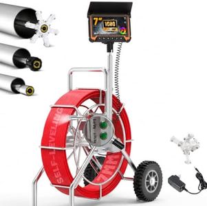 Sewer Camera Self Leveling 300FT Drain Camera, 7" IPS Pipe Inspection Cameras with Distance Counter, HD Recording, 12 LED Lights, 140° Lens, IP68 Plumbing Cameras for Sewer Line Inspection, DVR
