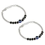 NEMICHAND JEWELS 925 Sterling Pure Silver Evil Eye Ball Black Bead Crystal Nazariya Bangle/Bracelet For Kids - One Pair