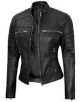 fjackets Real Leather Jacket Women - Cafe Racer Slim Fit Biker Leather Jacket Women | [1313727] Austin Black, 3XL