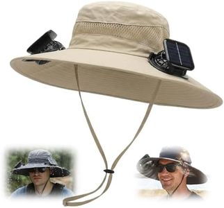 2-in-1 Hands-Free Hat Fan, UPF 50+ Wide Brim Sun Hat with Dual Solar Fans for Fishing Hiking, USB Charging Adjustable Speeds (Khaki)