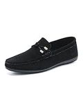 Mens Loafers Suede Leather Driving Shoes Comfy Slip On Fashion Moccasins Casual Walking Flat Round Toe Elegant Dress Shoe Black