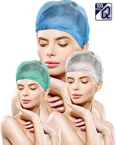 AQASKIN - 100 pz. Cuffie Monouso TNT Plissè - SCONTI QUANTITÁ - Cuffia Copri Testa e Capelli - Per Centri Estetici, SPA, Centri Medici, Ristoranti, Pulizia - Colore Bianco, Verde, Blu.