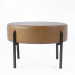 HomePop Modern Round Ottoman,Homepop Home Décor,Upholstered Round Velvet Tufted Foot Rest Ottoman - Carmel Faux Leather Small