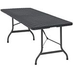 CASARIA® Folding Garden Table | 6FT/180cm | Black Poly Rattan Plastic | With Carry Handle | Easy to Clean | Compact Trestle Buffet | Parties BBQs Camping & Outdoor Dining