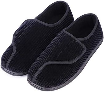 LongBay Men's Memory Foam Diabetic Slippers Comfy Warm Plush Fleece Arthritis Edema Swollen House Shoes (12, Black)