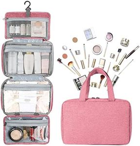 Hanging Toiletry Bag, Waterproof Travel Makeup Bag Portable Wash Bag Travel Cosmetic Bag Large Capacity Makeup Traveling Organizer Multifunctional Travel Organizer for Women Travel Camping (Pink)