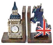 Bellaa 26348 Decorative Bookends Big Ben Clock Tower London UK Flag Map Vintage Unique British Patriots Gifts Bibliography Home Decor Bookshelves Heavy Book Ends