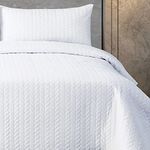 Linen Home - Charlotte Quilted Bedspreads King Size 245x260cm - 3Pcs White Quilted Throw Set Soft Microfiber Lightweight Coverlet with 2 Pillowcases 50x75cm for All-Season (White, 245x260cm)