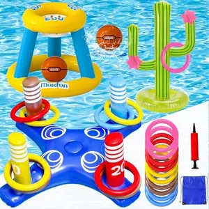 Max Fun Pool Floats Toys Games Set - Floating Basketball Hoop Inflatable Cross Ring Toss Pool Game Toys for Kids Adults Swimming Pool Water Game