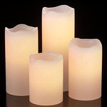 Eldnacele Outdoor Waterproof Flameless Candles with 6 Hours Timer, Battery Operated White LED Pillar Candles for Garden Wedding Party Lanterns Decoration(Set of 4, D3”x H4” 5” 6” 8”)