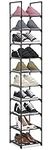 Pitmoly 10-Tier Shoe Rack, Shoe Storage Organizer, Small Narrow Shoe Shelf for Closet, Entryway, Metal Tall Shoe Stand for 10 Pairs of Shoes (Black)