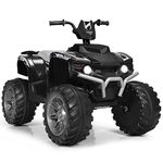 HONEY JOY 12V Ride On ATV, 4-Wheeler Battery Powered Toddler Quad, 2 Speeds, LED Headlights, Slow Start, Horn, Music, Treaded Tires, Electric Ride On Toy for Kids (Black)