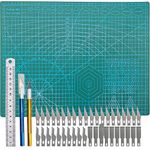 A3 Cutting Mat with Precision Knife Kit,30 x 45cm Non Slip Double Sided Self Healing Cutting Mat with Accurate Guide Grid Lines Design for Carving Crafts Fabric Quilting Sewing