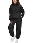 Arshiner Girls 2 Piece Outfits Tracksuit Drop Shoulder Hoodie Half Zip Sweatshirt with Sweatpants Joggers Set with Pockets