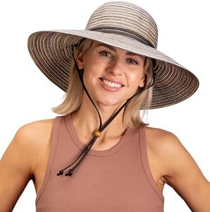 Sloggers Women's Wide Brim Braided Sun Hat with Wind Lanyard, Earth Brown, Medium-Large