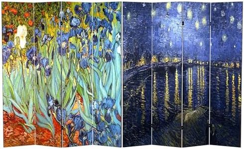 Oriental Furniture 6 ft. Tall Double Sided Works of Van Gogh Canvas Room Divider - Irises/Starry Night Over Rhone