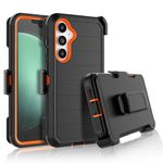 Njjex Rugged Case for Samsung Galaxy S23 FE 5G, for Galaxy S23 FE 5G Case with Belt Clip Holster, Built-in Screen Protector Heavy Duty Locking Swivel Holster Kickstand Hard Shell Phone Cover [Orange]