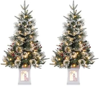 3 Ft Mini Christmas Tree with Premium 78 Warm White Led, 8 Mode Xmas Pine Tree for Christmas Decoration, Party Decoration, Home, Office, Snow Flocked White Base 2 Pack
