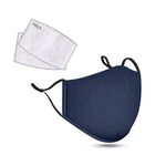 Cotton Face Cover with 2x Carbon Air Filters - Washable & Reusable Face Mouth Protector with Adjustable Straps (Blue)