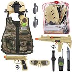 deAO Military Soldier Camouflage Desert War Costume Set with Helmet, Toy Shotgun, Grenades, Accessories and Storage Backpack - Great for Kids